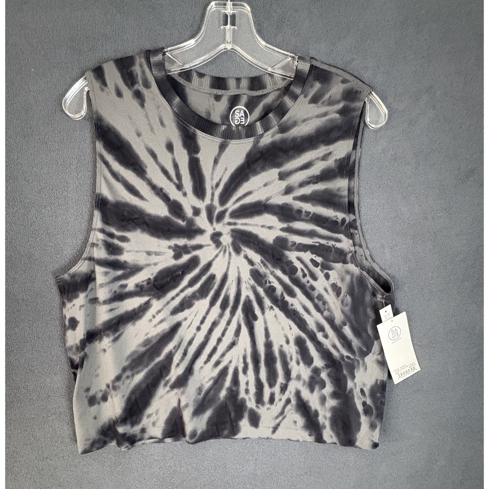 NWT Sage Collective Stone Grey Black Tie Dye Activewear Top Size Large